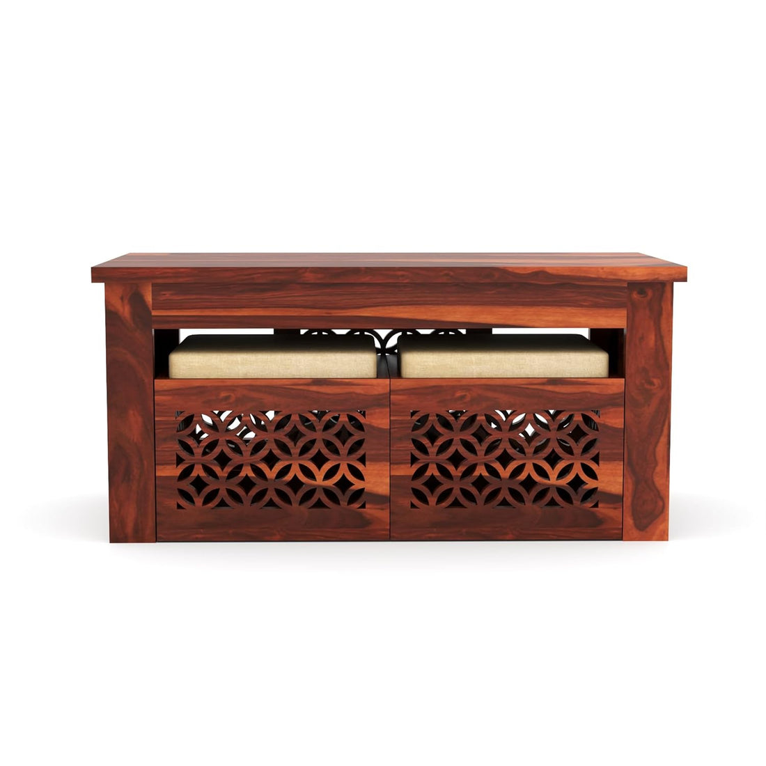 Nisha Furniture Coffee Table with 2 Designer Cushioned Stools