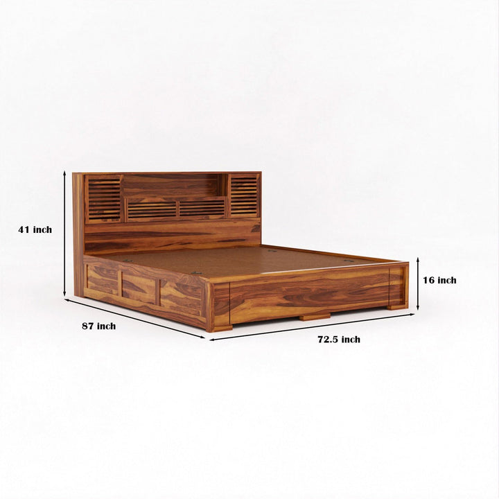 Nisha Furniture Solid Sheesham Wood Storage Bed with Headboard
