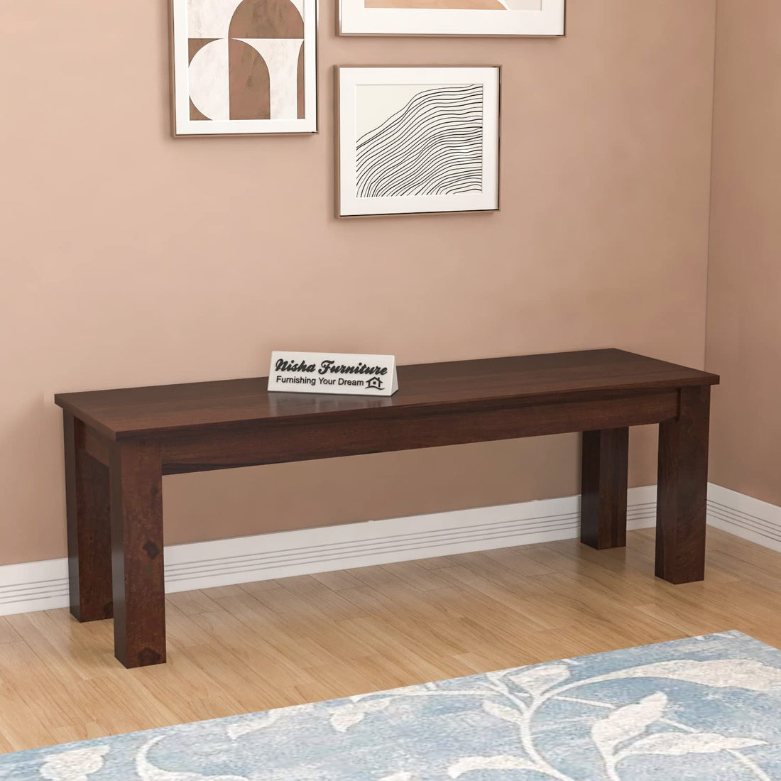 Solid Sheesham Wood Bench for Living Room, Bedroom & Dining | Modern Wooden Seating Bench