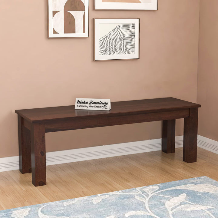 Solid Sheesham Wood Bench for Living Room, Bedroom & Dining | Modern Wooden Seating Bench