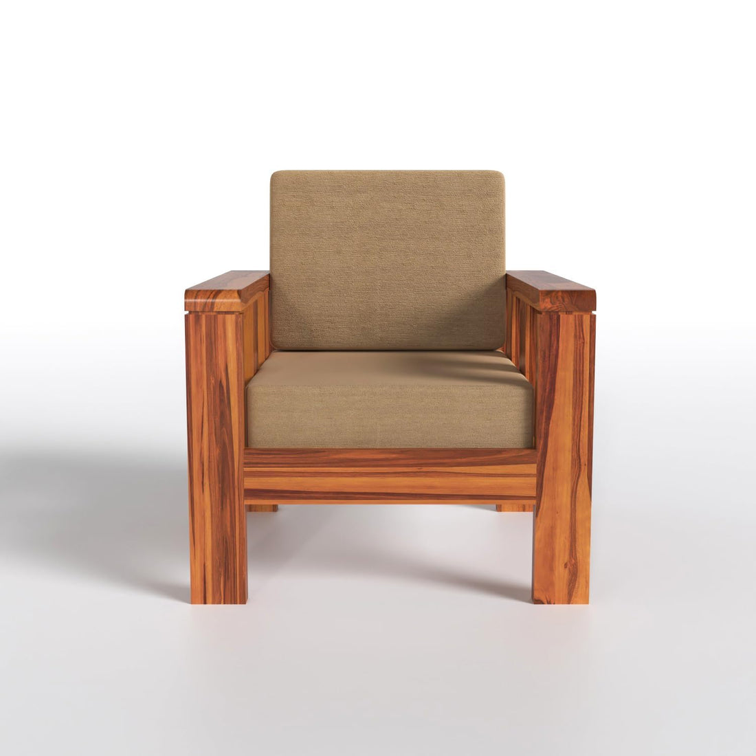 Solid Sheesham Wood 1 Seater Sofa Chair | Natural Armchair for Living Room
