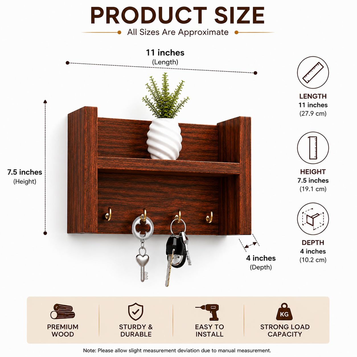 Modern Wooden Wall Mounted Key Holder Shelf with Decorative Storage Rack