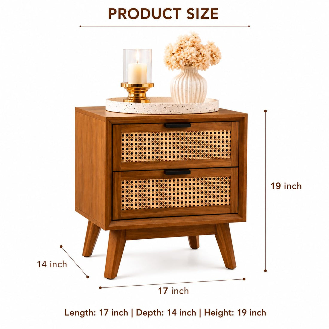 Modern Rattan Bedside Table with 2 Drawers