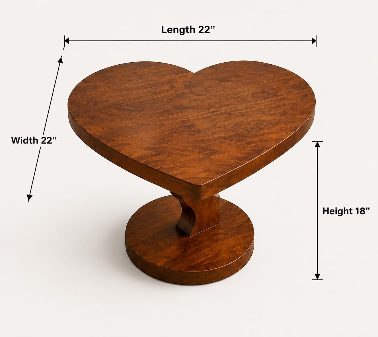 Solid Sheesham Wood Heart Shape Coffee Table with Round Pedestal Base for Living Room