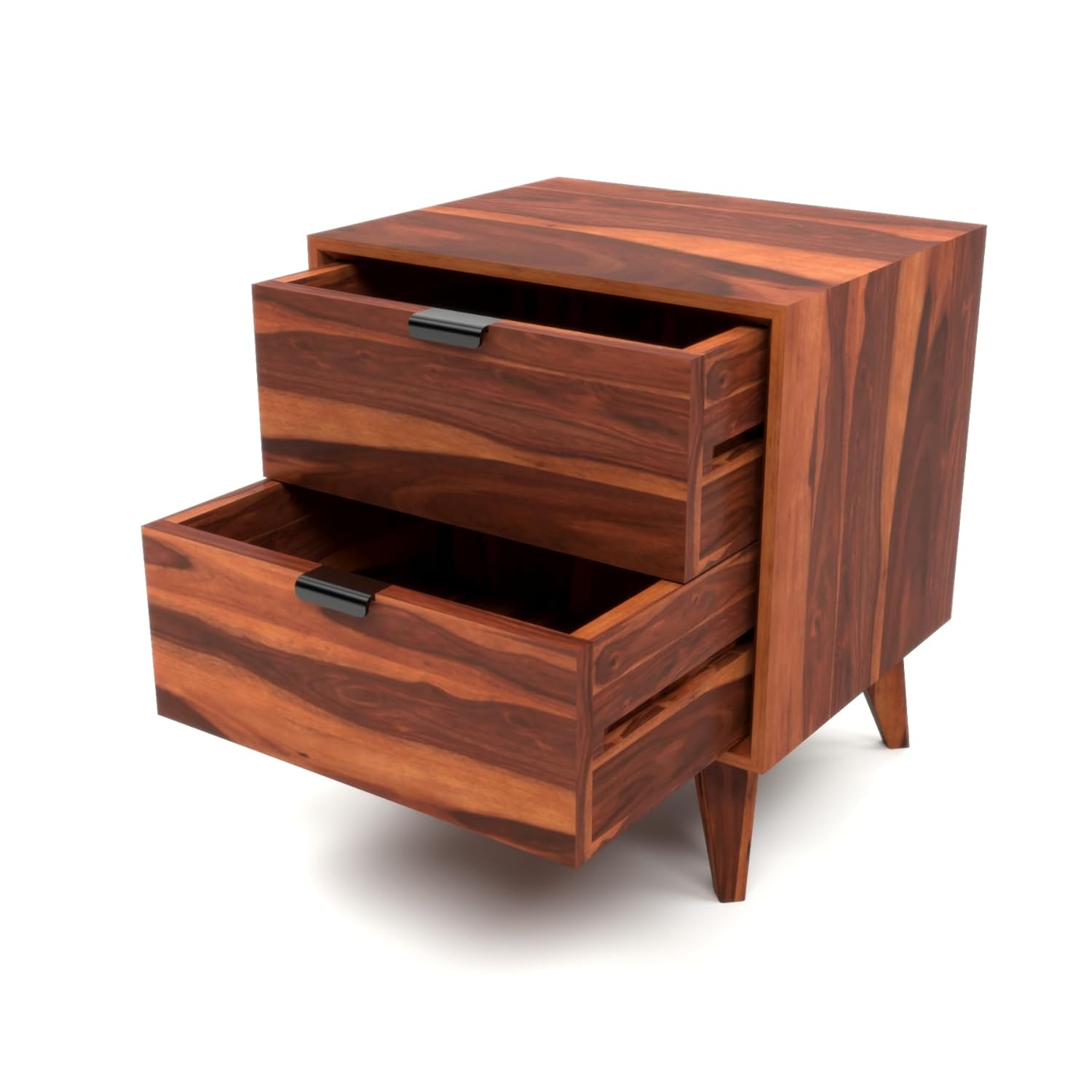 Modren Solid Sheesham Wood Bedside Table | Modern Wooden Nightstand with 2 Drawers