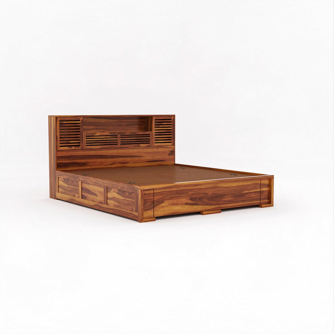 Nisha Furniture Solid Sheesham Wood Storage Bed with Headboard