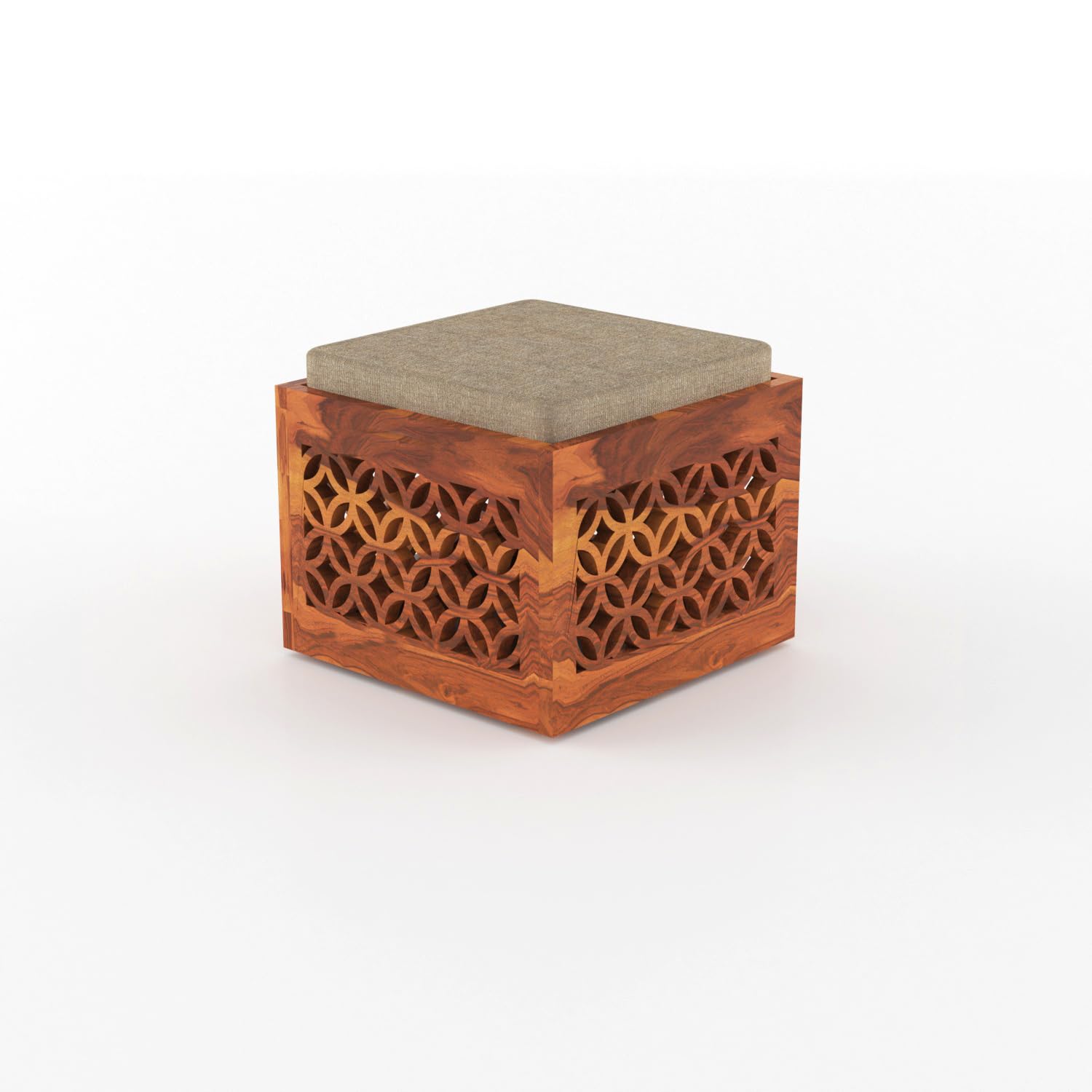 Nisha Furniture Sheesham Wood Coffee Table with 2 Cushioned Stools | Modern Living Room Center Table