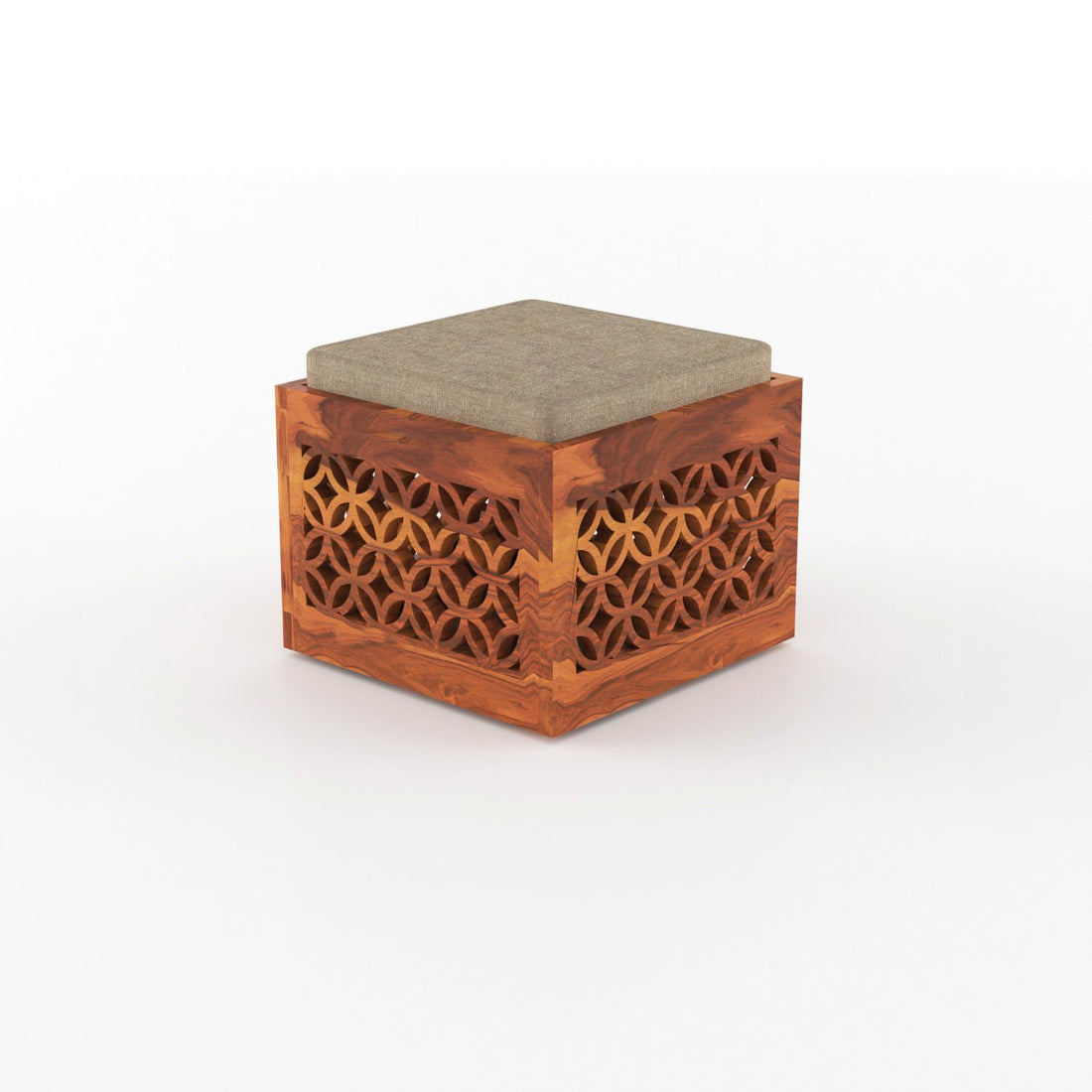 Nisha Furniture Sheesham Wood Coffee Table with 2 Cushioned Stools | Modern Living Room Center Table