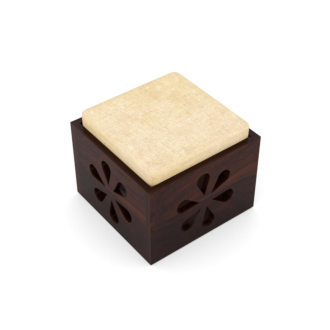 Nisha Furniture Sheesham Wood Coffee Table with 2 Cushioned Stools | Space-Saving Table