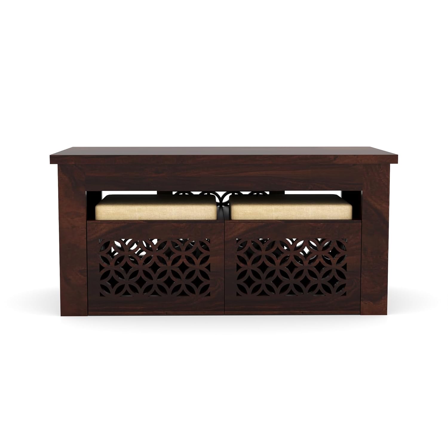 Nisha Furniture Coffee Table with 2 Designer Cushioned Stools