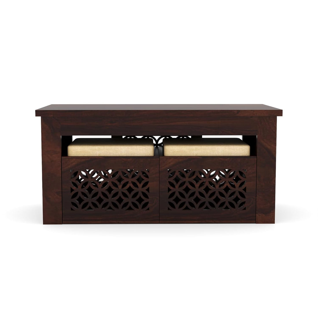 Nisha Furniture Coffee Table with 2 Designer Cushioned Stools