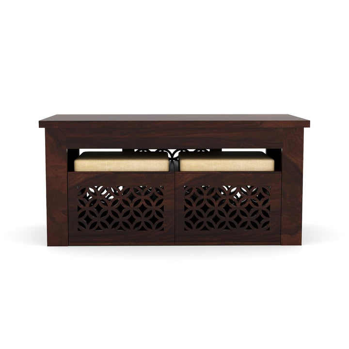 Nisha Furniture Coffee Table with 2 Designer Cushioned Stools