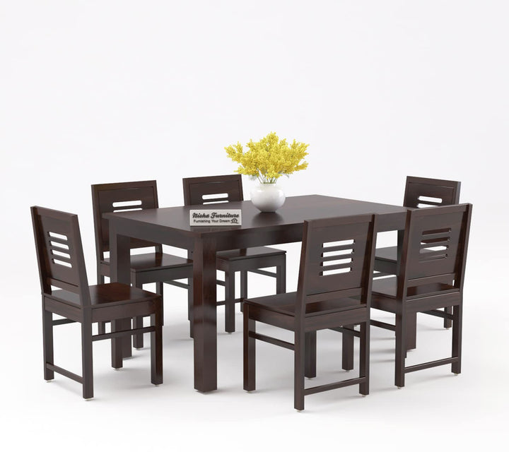Nisha Furniture Solid Sheesham Wood 6 Seater Dining Table Set | Walnut