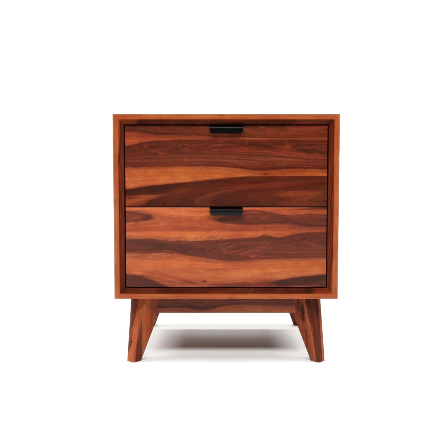 Modren Solid Sheesham Wood Bedside Table | Modern Wooden Nightstand with 2 Drawers