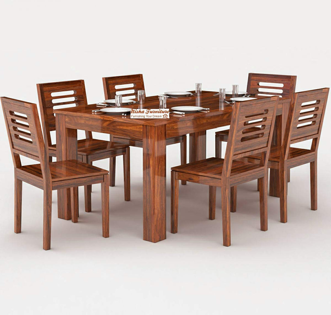 Nisha Furniture Solid Sheesham Wood 6 Seater Dining Table Set