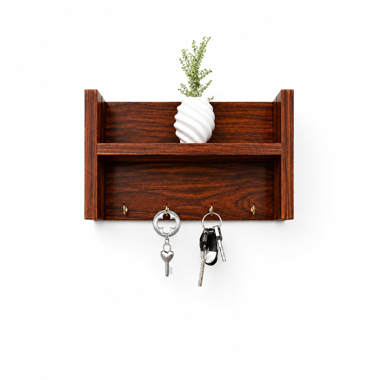Modern Wooden Wall Mounted Key Holder Shelf with Decorative Storage Rack