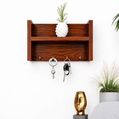 Modern Wooden Wall Mounted Key Holder Shelf with Decorative Storage Rack