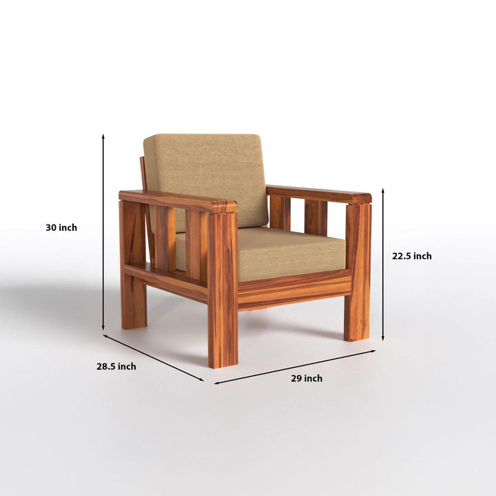 Solid Sheesham Wood 1 Seater Sofa Chair | Natural Armchair for Living Room