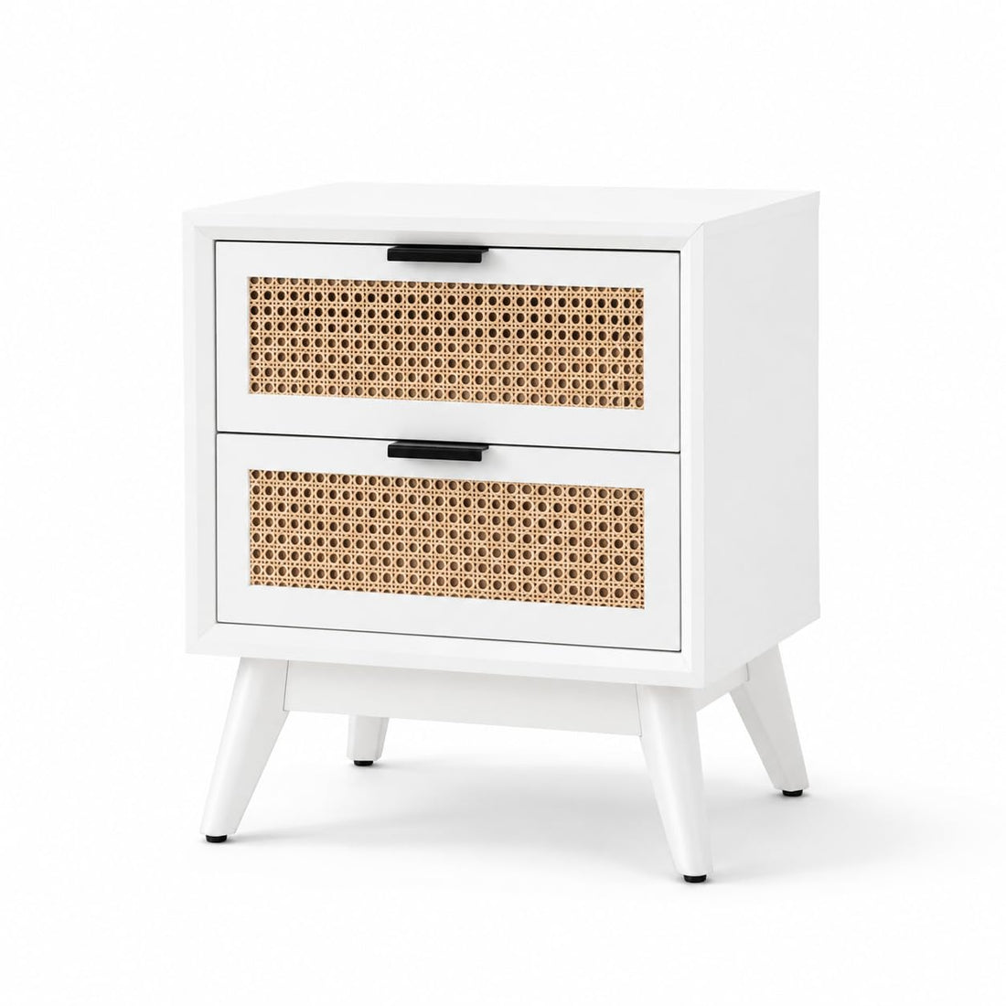Nisha Furniture 2 Drawer White Cane Bedside Table