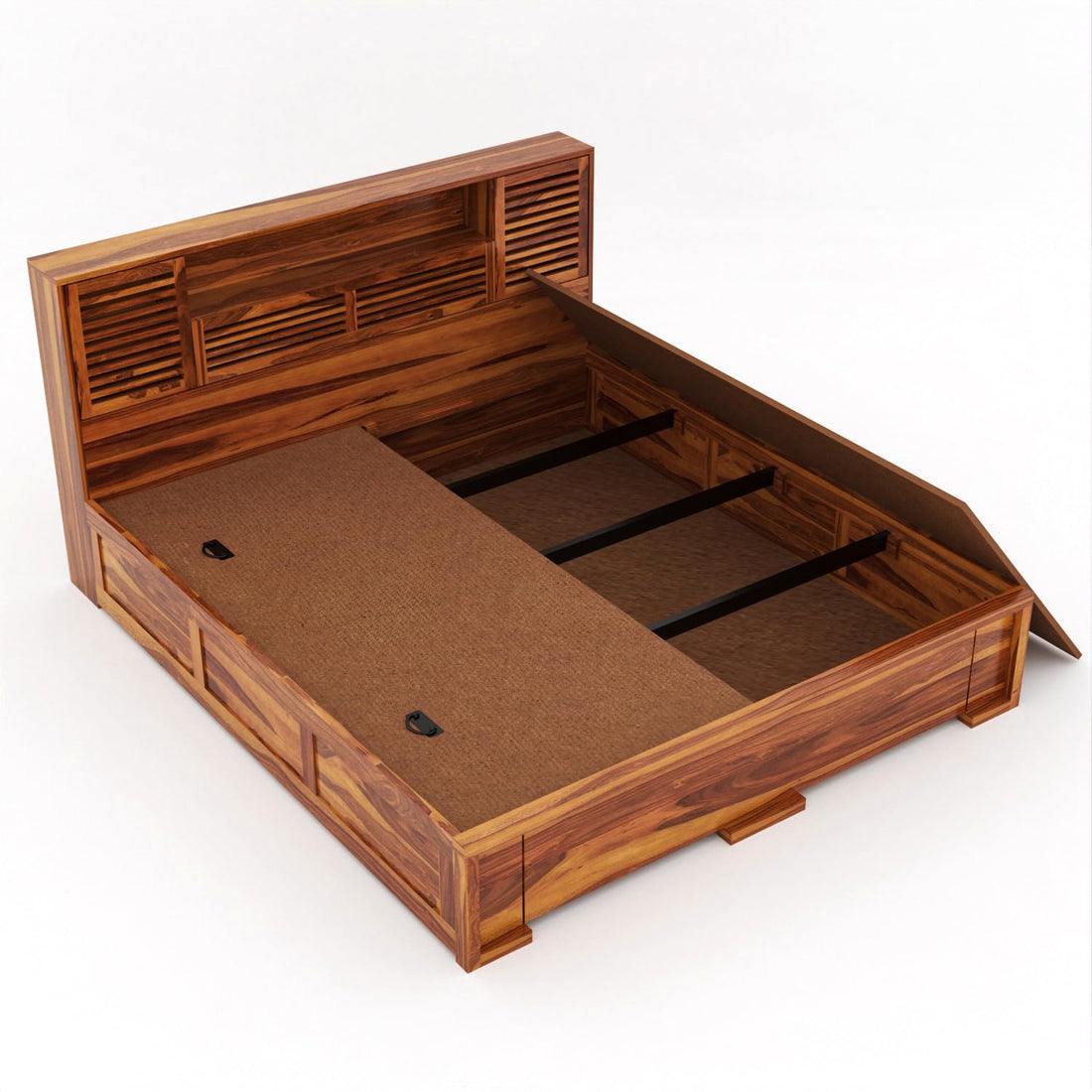 Nisha Furniture Solid Sheesham Wood Storage Bed with Headboard