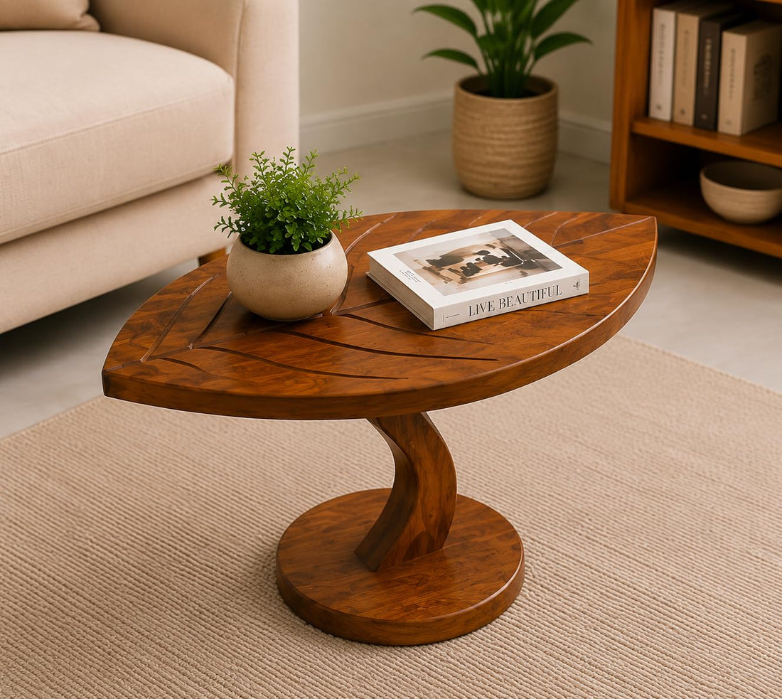 Solid Sheesham Wood Leaf Design Coffee Table – Modern Wooden Centre Table