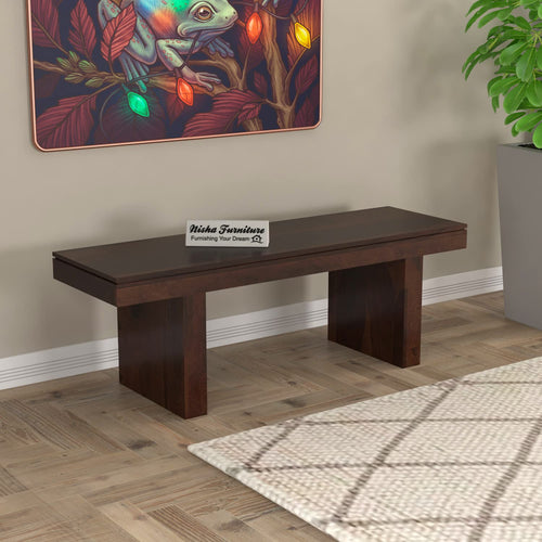 Nisha Furniture Solid Sheesham Wood Bench in Walnut Finish