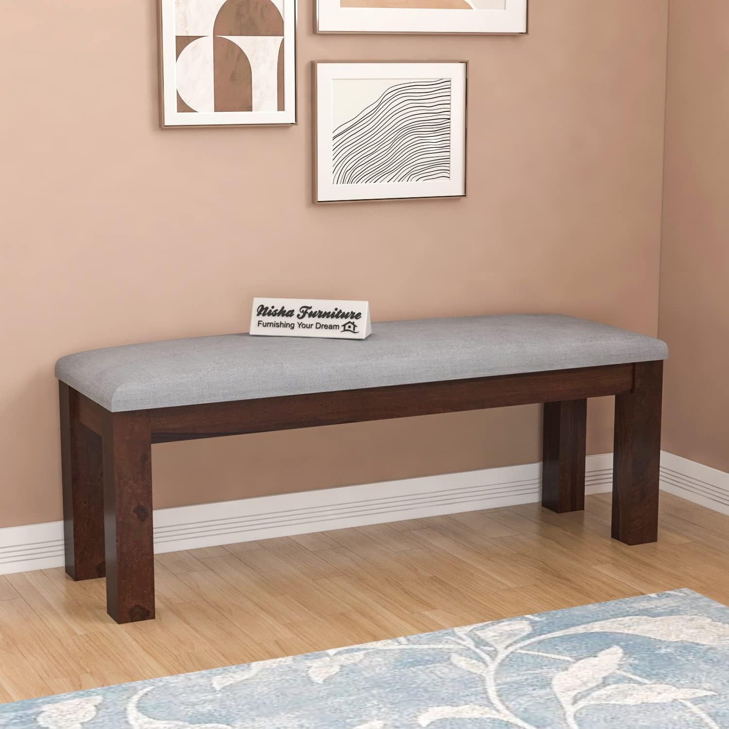 Solid Wood Upholstered Bench for Living Room, Bedroom & Entryway | Modern Wooden Bench Seat
