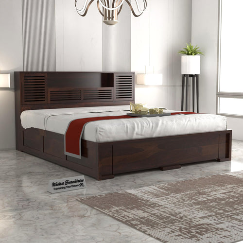 Nisha Furniture Solid Sheesham Wood Platform Bed with Storage