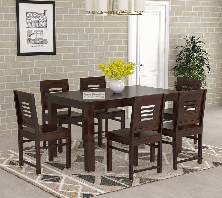 Nisha Furniture Solid Sheesham Wood 6 Seater Dining Table Set | Walnut