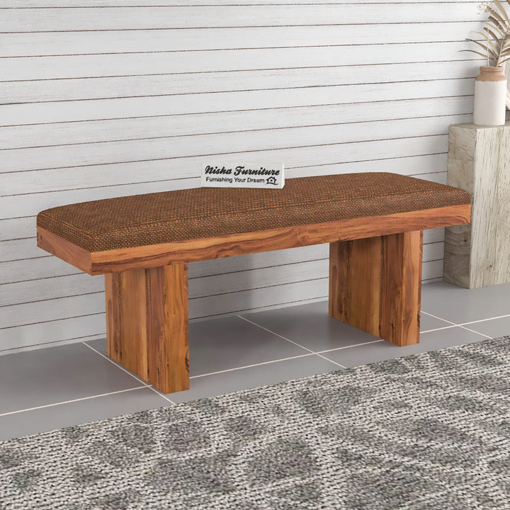 Solid Wood Upholstered Bench for Living Room, Bedroom & Dining | Modern Cushion Bench Seat