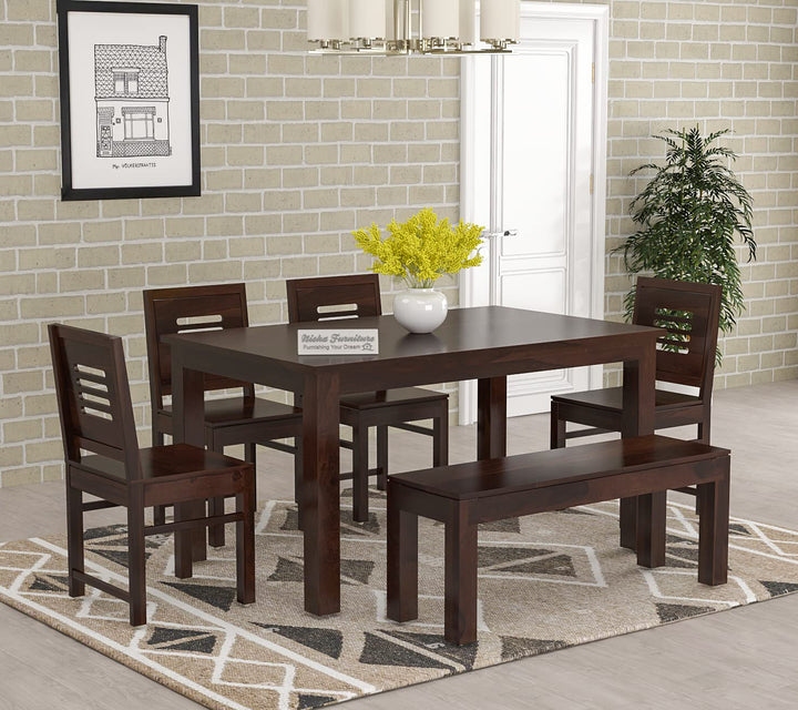 Solid Sheesham Wood 6 Seater Dining Table Set with Bench