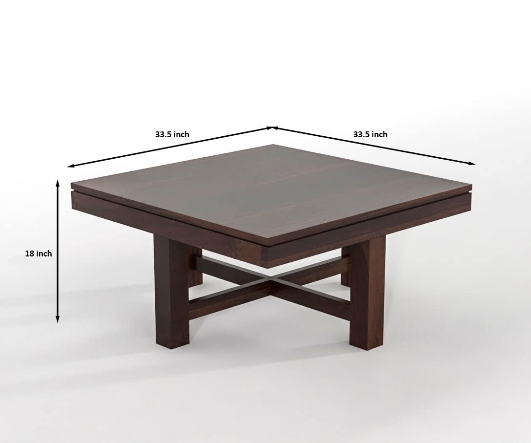 Solid Wood Coffee Table Set with 4 Nesting Stools