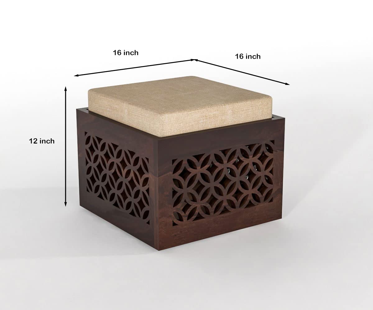 Sheesham Wood Coffee Table with 4 Stools ( Carved-Walnut Teak Finish)