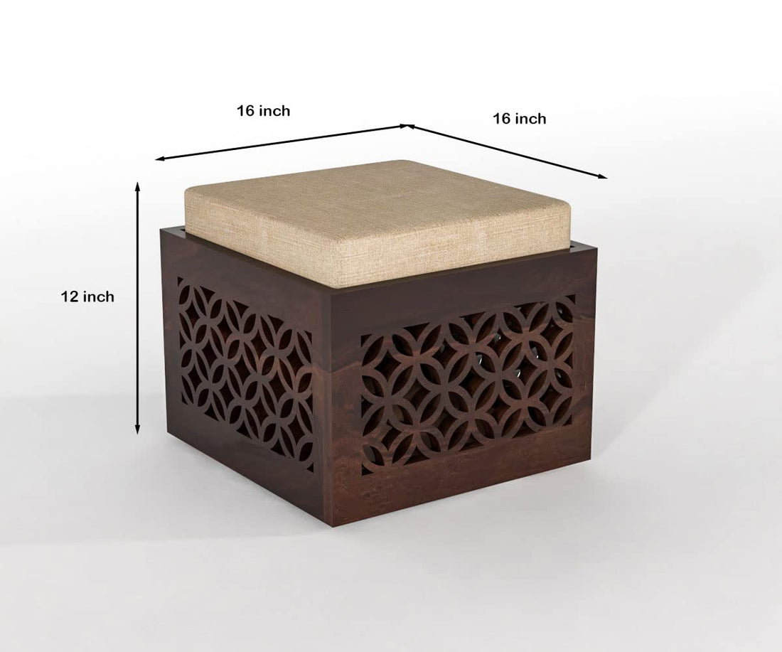 Sheesham Wood Coffee Table with 4 Stools ( Carved-Walnut Teak Finish)