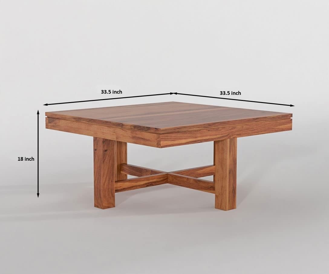 Solid Wood Coffee Table with 4 Cushioned Stools