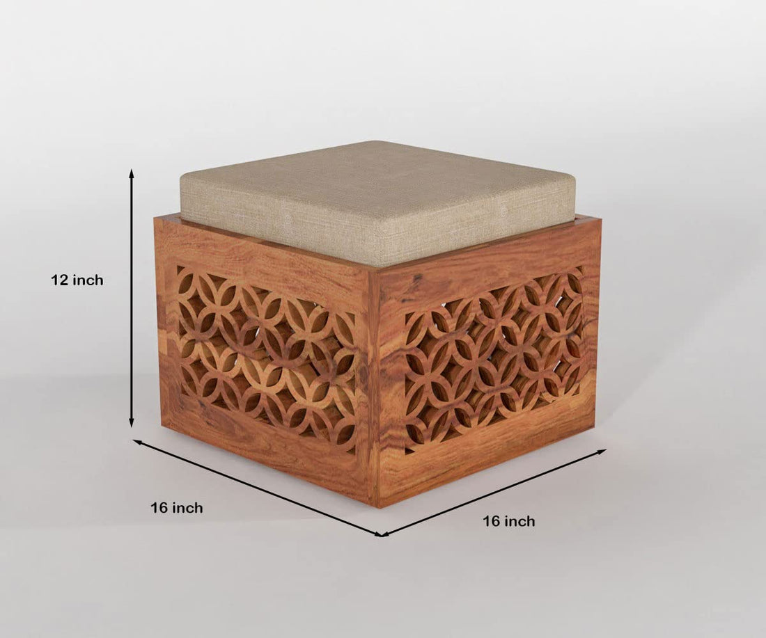 Coffee Table with 4 Stools(Carved-Natural Teak Finish)