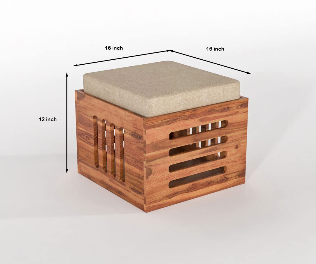 Solid Wood Coffee Table with 4 Cushioned Stools