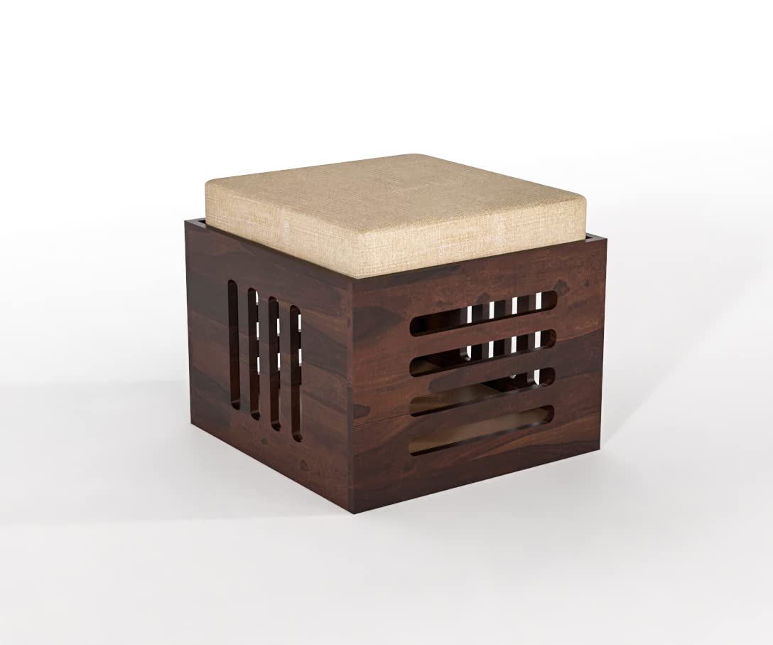 Solid Wood Coffee Table Set with 4 Nesting Stools