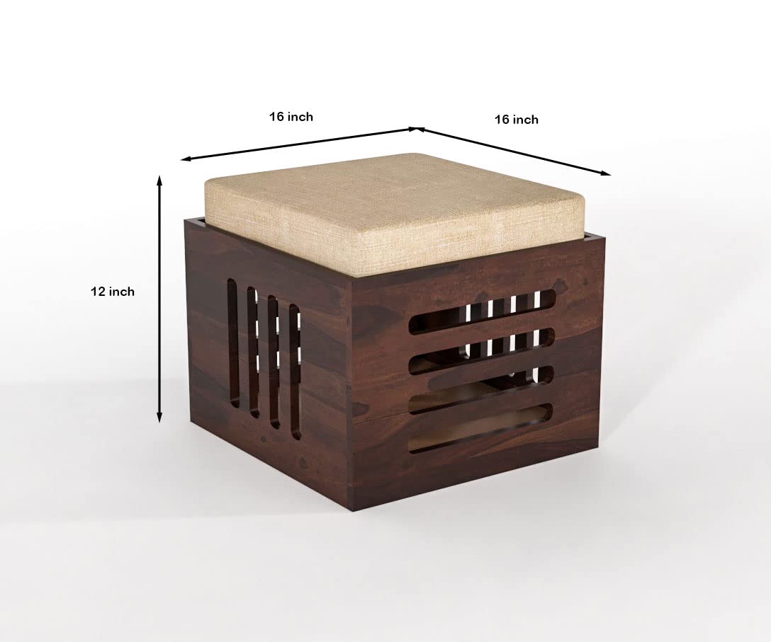 Solid Wood Coffee Table Set with 4 Nesting Stools